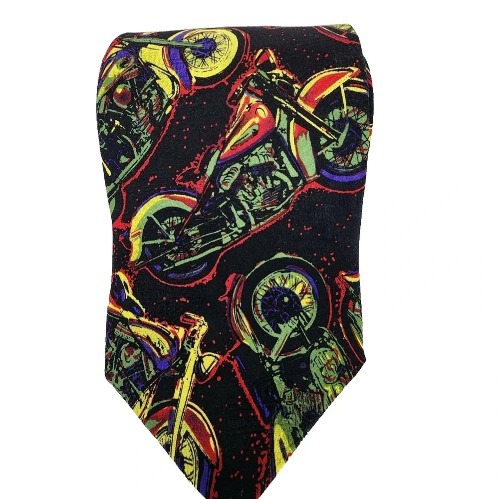 Vintage‎ RM Style Mens Black Harley Davidson Motorcycle Print Necktie